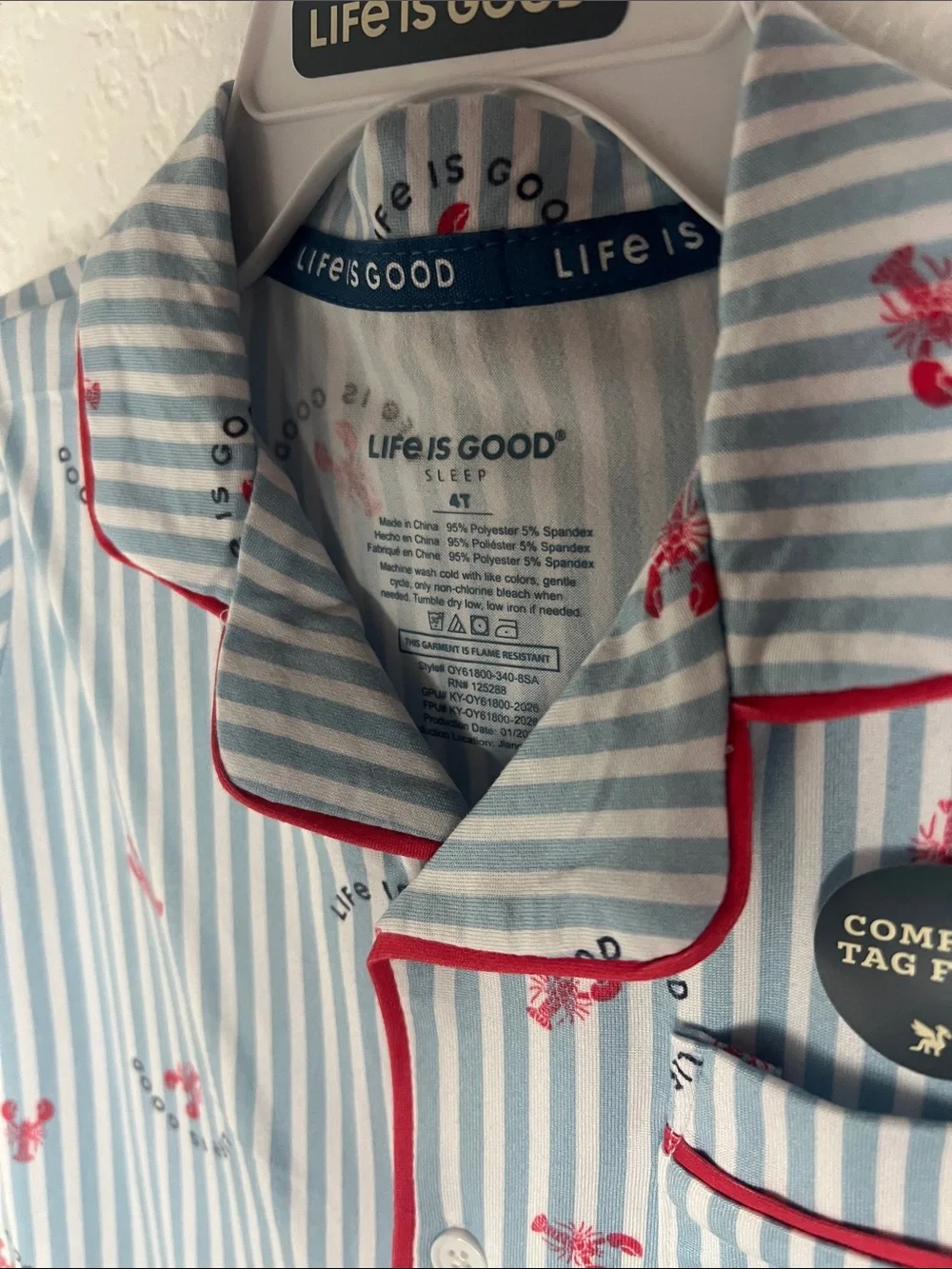 New life is good sleep 2pc lobster striped pajama set short sleeve shirt size 4T